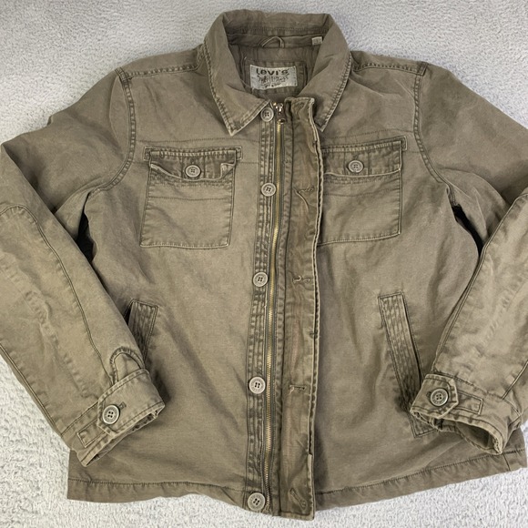 Levi's - Gill Trucker-Field Jacket Men's Large Zip Button Olive Insulated Y2K - Picture 2 of 15